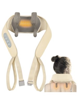 CORDLESS Shoulder & Neck MASSAGER Electric Massager, with Heating, 3 Massage MODES 1500mAh 20MIN SESSION MD-065 - Beige